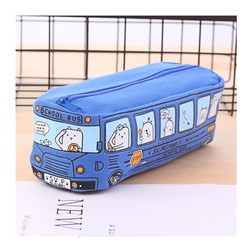 GSJNHY Multifunktionale Bleistiftbox Bus niedlich Federmäppchen Leinwand Schreibwaren Box große Kapazität Federmäppchen Schule Federmäppchen for Kinder Federmäppchen Studentengeschenke (Color : Blue) von GSJNHY