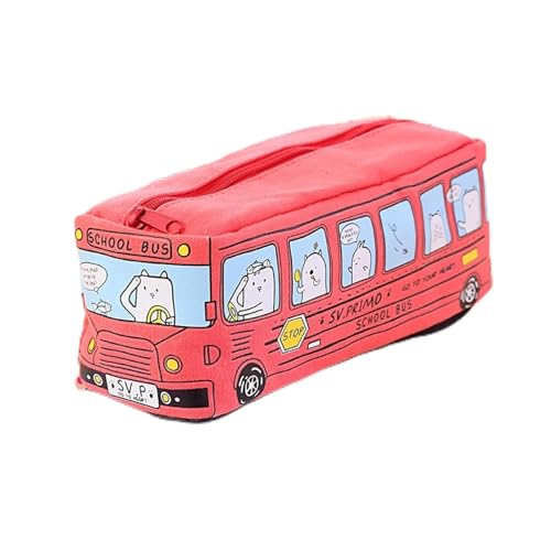 GSJNHY Multifunktionale Bleistiftbox Bus niedlich Federmäppchen Leinwand Schreibwaren Box große Kapazität Federmäppchen Schule Federmäppchen for Kinder Federmäppchen Studentengeschenke (Color : Red) von GSJNHY