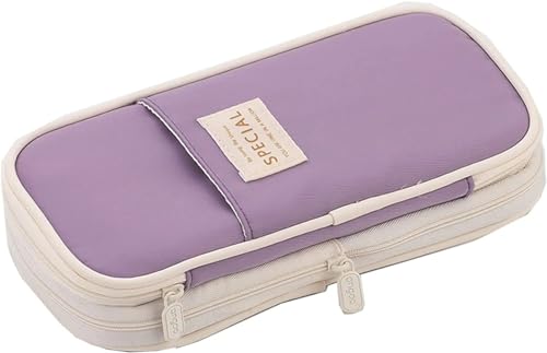 GSJNHY Multifunktionale Bleistiftbox Federmäppchen Macaron Color Canvas Stretch Double Layer Federmäppchen mit großer Kapazität Cute Pencilcase Kids School Schreibwaren (Color : 603 Purple) von GSJNHY