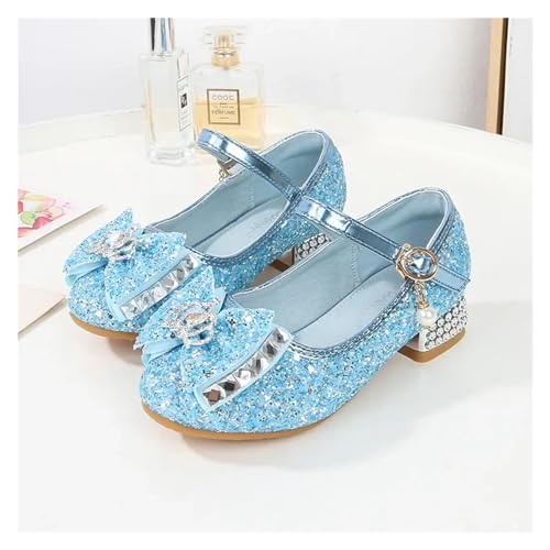 Glitzer Kinder Tanzschuhe Kinder Lederschuhe Mode Glitzer Hochzeitsschuhe for Mädchen Pailletten Schleife Prinzessin High Heels Kinder Einzelschuhe(Color:Blue,Size:36) von GSJNHY