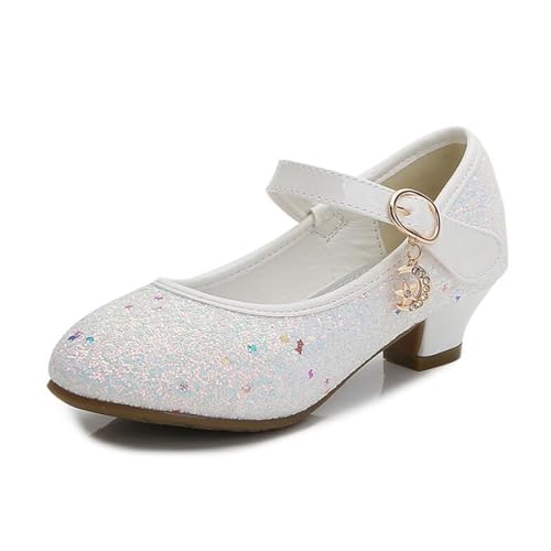 Glitzer Kinder Tanzschuhe Mädchen High Heels Kinder Lederschuhe Mädchen Hochzeit Prinzessin Lederschuhe Rote Pailletten Student Tanzschuhe Mädchen Sandalen(Color:Ivory,Size:38) von GSJNHY