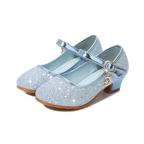 Glitzer Kinder Tanzschuhe Mädchen High Heels Prinzessin Schuhe Kinder glänzend Party Dress Up Lederschuh(Color:Blue Shoes,Size:37 Length(22.5cm)) von GSJNHY