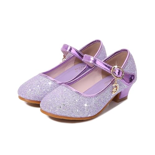 Glitzer Kinder Tanzschuhe Mädchen High Heels Prinzessin Schuhe Kinder glänzend Party Dress Up Lederschuh(Color:Purple Shoes,Size:26 Length(17cm)) von GSJNHY