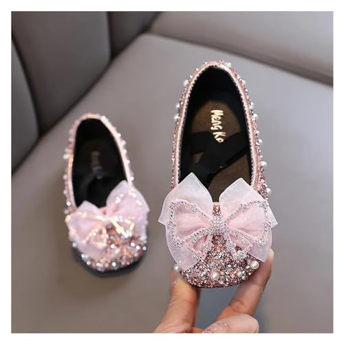 Glitzer Kinder Tanzschuhe Mädchen Prinzessin Schuhe Glitter Party Flache Kinder Ballerinas 21-36 Gummiband Mode Spitze Bowknot Kinder Tanzschuhe(Pink,24) von GSJNHY