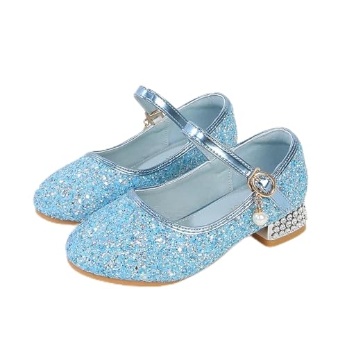 Glitzer Kinder Tanzschuhe Mädchen Schuhe Glitter Kinder Lederschuhe Frühling Herbst Party Hochzeit Kinder Prinzessin High-Heels Einzelne Schuhe(Color:Blue,Size:37) von GSJNHY