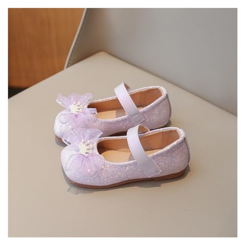 Glitzer Kinder Tanzschuhe Süße Prinzessinnenschuhe for Mädchen, glitzernde Spitze, Schleife, Kinder-Lederschuhe, Pailletten, Elegante Kinder-Flats, einzelne Schuhe(Color:Purple,Size:27) von GSJNHY