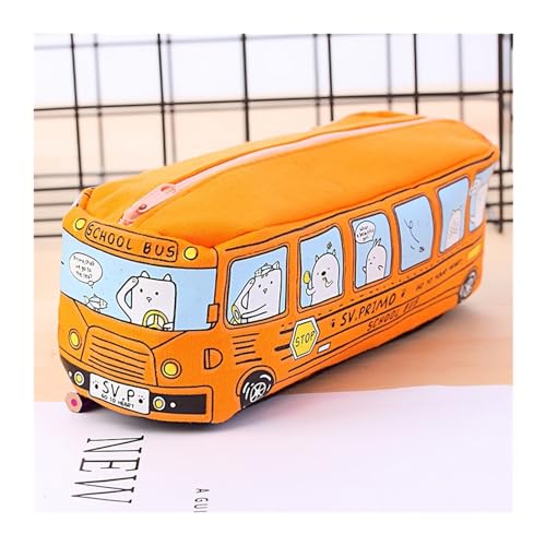 Multifunktionale Bleistiftbox Bus niedlich Federmäppchen Leinwand Schreibwaren Box große Kapazität Federmäppchen Schule Federmäppchen for Kinder Federmäppchen Studentengeschenke ( Color : Orange ) von GSJNHY