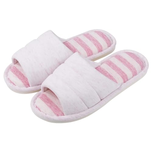 Offene Hausschuhe Frauen Baumwolle Hausschuhe Indoor Offene spitze Weiche Hausschuhe Casual Flip Flop Damen Home Slip-on Memory Foam Schlafzimmer Flache schuhe(Color:Light Pink,Size:37-38(9-9.2 inch)) von GSJNHY