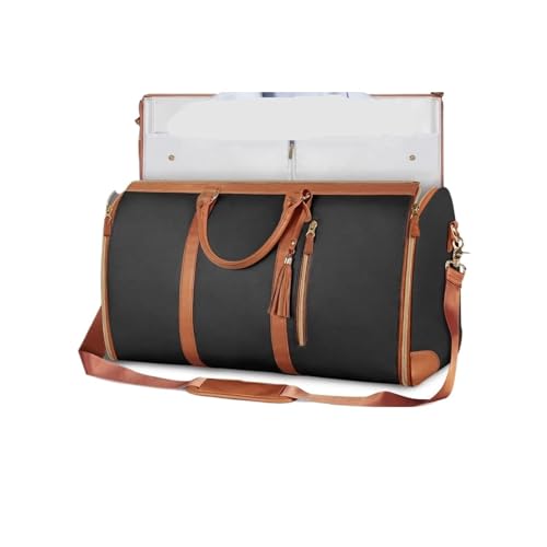 Reise Seesack Große Reise-Seesäcke, Kleidersack for Reisen, umwandelbare Handgepäck-Wochenendtasche, 2-in-1-Hängekoffer, Anzug-Reisetaschen für Herren, Dame, Camping, Wandern (Color : Black) von GSJNHY