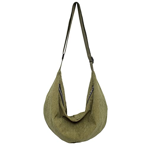 GSenhui Cord Umhängetasche Hobo Crossbody Bag Damen Groß Halbmond Schultertasche Cordtasche mit Reißverschluss,Stofftasche Handtasche für Einkauf Reisen von GSenhui