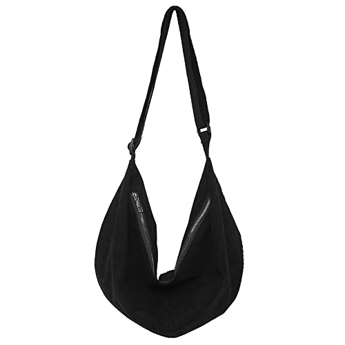 GSenhui Cord Umhängetasche Hobo Crossbody Bag Damen Groß Halbmond Schultertasche Cordtasche mit Reißverschluss,Stofftasche Handtasche für Einkauf Reisen von GSenhui