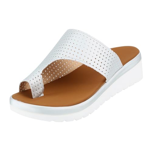 GTTGHJ6DHY Sommer Damen PU Leder Freizeit Fischmaul Dicke Sohle Atmungsaktiv Hohl Set von Zehen Hausschuhe Anti-Rutsch Verschleißfest Strandkleidung Outdoor Sandalen, silber, 35 EU von GTTGHJ6DHY