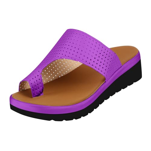 GTTGHJ6DHY Sommer Damen PU Leder Freizeit Fischmaul Dicke Sohle Atmungsaktiv Hohl Set von Zehen Hausschuhe Anti-Rutsch Verschleißfest Strandkleidung Outdoor Sandalen, violett, 35 EU von GTTGHJ6DHY