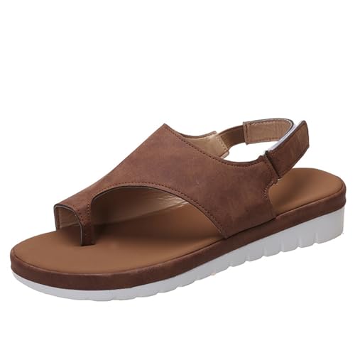 GTTGHJ6DHY Sommer Damen PU Leder Freizeit Schnalle Thong Sandalen Anti-Rutsch Verschleißfest Strand Wear Outdoor Sandalen, braun, 36 EU von GTTGHJ6DHY