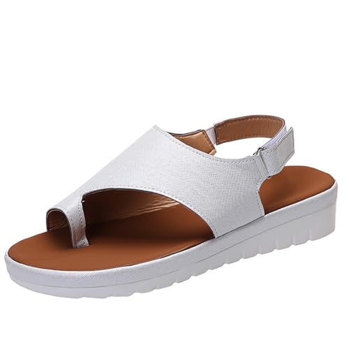 GTTGHJ6DHY Sommer Damen PU Leder Freizeit Schnalle Thong Sandalen Anti-Rutsch Verschleißfest Strand Wear Outdoor Sandalen, silber, 41 EU von GTTGHJ6DHY