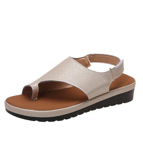 GTTGHJ6DHY Sommer Damen PU-Leder Freizeit Schnalle Zehensandalen Anti-Rutsch Verschleißfest Strand Draußen Tragen Sandalen,Gold,41 von GTTGHJ6DHY