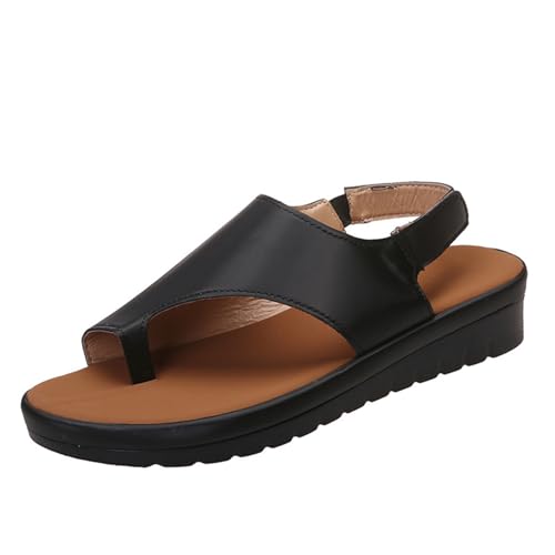 GTTGHJ6DHY Sommer Damen PU-Leder Freizeit Schnalle Zehensandalen Anti-Rutsch Verschleißfest Strand Draußen Tragen Sandalen,Schwarz,37 von GTTGHJ6DHY