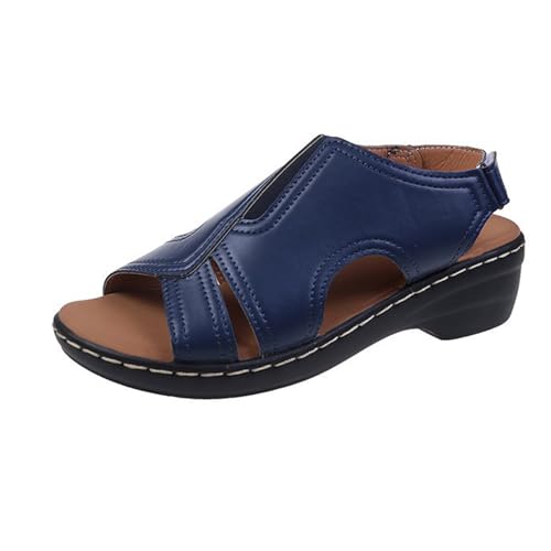 GTTGHJ6DHY Sommer Damen PU-Leder Freizeit Schnallengürtel Fischmaul Atmungsaktiv Sandalen Anti-Rutsch Verschleißfest Strand Draußen Tragen Sandalen,Blau,37 von GTTGHJ6DHY