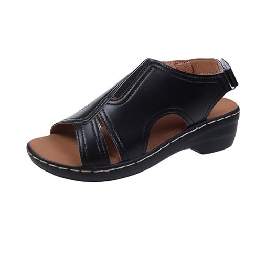 GTTGHJ6DHY Sommer Damen PU-Leder Freizeit Schnallengürtel Fischmaul Atmungsaktiv Sandalen Anti-Rutsch Verschleißfest Strand Draußen Tragen Sandalen,Schwarz,38 von GTTGHJ6DHY