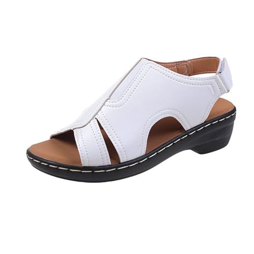 GTTGHJ6DHY Sommer Damen PU-Leder Freizeit Schnallengürtel Fischmaul Atmungsaktiv Sandalen Anti-Rutsch Verschleißfest Strand Draußen Tragen Sandalen,Weiß,37 von GTTGHJ6DHY