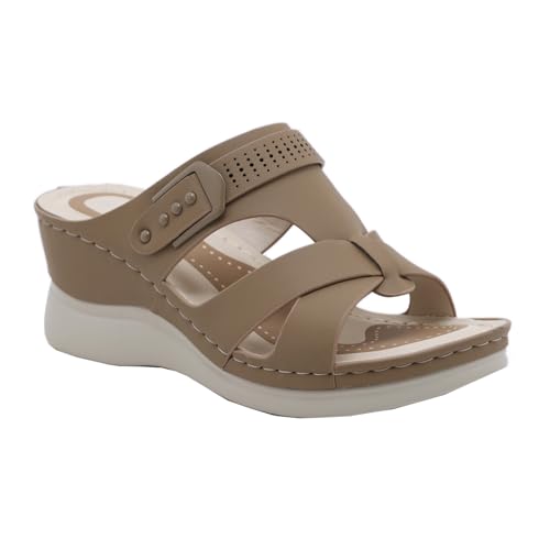 GTTGHJ6DHY Sommer Damen PU-Leder Freizeit Sport Fischmaul Sandalen Anti-Rutsch Verschleißfest Strand Draußen Tragen Sandalen,Braun,36 von GTTGHJ6DHY