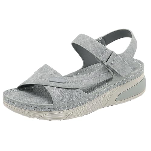 GTTGHJ6DHY Sommer Damen PU-Leder Freizeit Sport Komfortabel Sandalen Anti-Rutsch Verschleißfest Strand Draußen Tragen Sandalen,Grau,41 von GTTGHJ6DHY