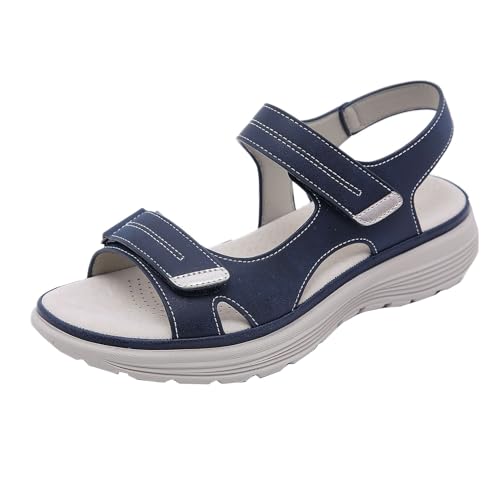 GTTGHJ6DHY Sommer Damen PU-Leder Freizeit Sport Runder Kopf Sandalen Anti-Rutsch Verschleißfest Strand Draußen Tragen Sandalen,Blau,38 von GTTGHJ6DHY