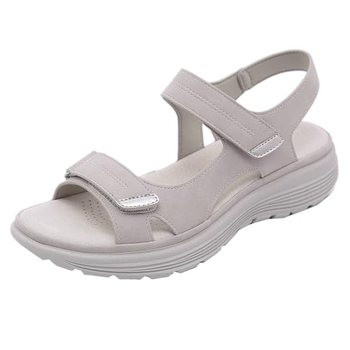 GTTGHJ6DHY Sommer Damen PU-Leder Freizeit Sport Runder Kopf Sandalen Anti-Rutsch Verschleißfest Strand Draußen Tragen Sandalen,Grau,36 von GTTGHJ6DHY