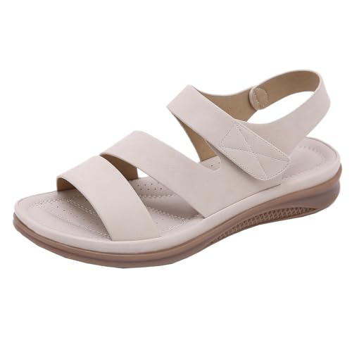 GTTGHJ6DHY Sommer Damen Retro PU-Leder Freizeit Runder Kopf Kreuzen Riemen Sandalen Anti-Rutsch Verschleißfest Strand Draußen Tragen Sandalen,Beige,40 von GTTGHJ6DHY