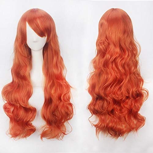 Cosplay Perücke-20 Farben Frauen Kunsthaar Rot Rosa Blau Orange Lockiges Körperwellenhaar für Erwachsene Hochtemperatur Faserqualität Halloween Perücken K027-10 Orange von GUANBBD