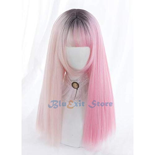 Cosplay Perücke-Allmähliche rosa Lolita Perücke Harajuku süße Sakura lange gerade gemischte schwarze Spitze synthetische Haare Fransen Pony tägliche erwachsene Mädchen Perücke nur von GUANBBD