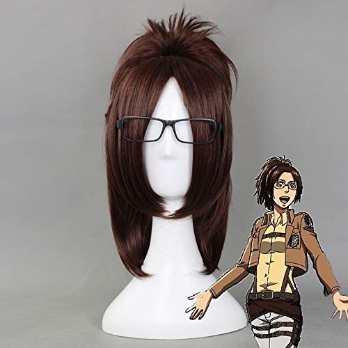 Cosplay Perücke-Angriff auf Titan Hans Zoe 40cm kurze gerade Cosplay Perücken für Frauen weibliches Kunsthaar Anime Universal für Party Geschenk Braun von GUANBBD