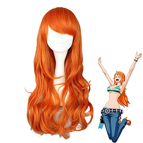 Cosplay Perücke Anime One Piece Nami Cosplay Perücke Frauen Nami Orange Lang gewelltes Kunsthaar Halloween Rollenspiel Kostüm Perücken Pelucas 338B von GUANBBD