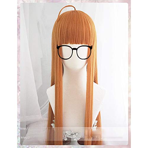 Cosplay Perücke-Anime Persona 5 Futaba Sakura Perücke Cosplay Kostüm Frauen Langes Kunsthaar Halloween Party Rollenspiel Perücken+Haarnetz Orange von GUANBBD