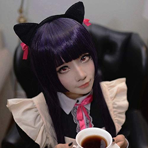 Cosplay Perücke Erz No Imouto Ga Konnani Kawaii Wake Ga Nai Gokou Ruri 80 cm langes glattes Kunsthaar Anime Cosplay Perücke für Frauen Lila Perücke und Ohr von GUANBBD