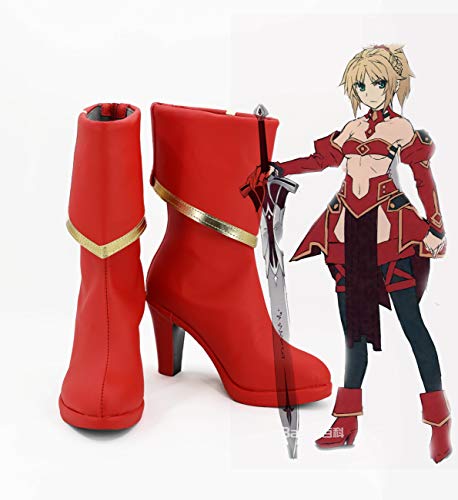 Cosplay Perücke Fate/Apocrypha Servant Mordred Cosplay Shoes Fa Saber Red Cosplay Boots Halloween Cosplay Red Shoes Custom Made For Men Women 45 von GUANBBD