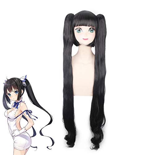 Cosplay Perücke-Hestia Perücke ist es falsch zu versuchen, Mädchen in einem Verlies aufzunehmen Hestia Cosplay Kostüm Perücken Schwarzes langes Haar mit Chip Pferdeschwänzen von GUANBBD