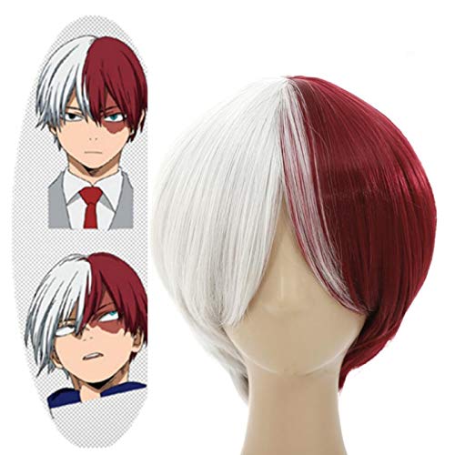 Cosplay Perücke-Hochwertige My Hero Boku Akademie in der Hero Shoto Akademie Todoroki Shouto Perücke Cosplay Kostüm Silber Weiß Und Rot+Perückenkappe von GUANBBD