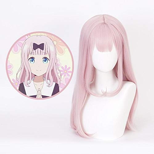 Cosplay Perücke-Kaguya-sama Liebe ist Krieg Chika Fujiwara Cosplay Perücke für Frauen Mädchen synthetisches Haar 60 cm lang gerade Anime Cos Party Perücke Pink Pink von GUANBBD