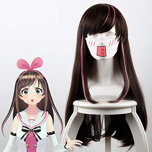 Cosplay Perücke Kizuna AI Cosplay Perücke für Frauen 60c lange gerade Perücke Hochwertige hitzebeständige Kunsthaar Brown Pink Mixed Costume Party von GUANBBD