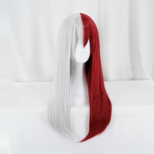 Cosplay Perücke-Mein Held Academia Todoroki Shoto Frauen Lange Perücke Cosplay Kostüm Boku kein Held Academia Rot Weiß Haar Halloween Party Perücken+Haarnetz Rot Weiß von GUANBBD