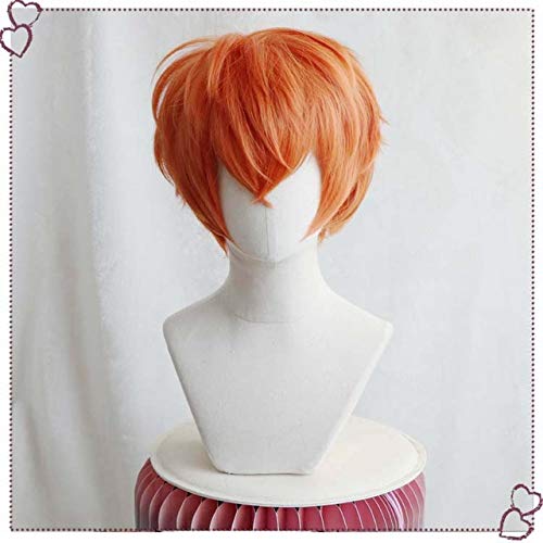 Cosplay Perücke Mystic Messenger Seven 707 Cosplay Perücke für Männer Jungen 30cm kurze gerade gerade hitzebeständige synthetische Haare Anime Kostüm Party Orange 707 von GUANBBD