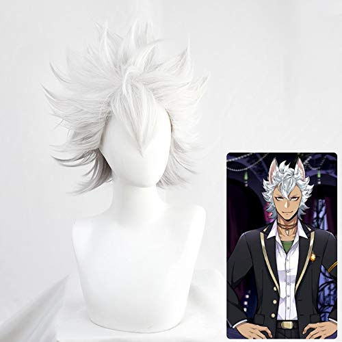 Cosplay Perücke Twisted Wonderland Perücke Jack Howl Cosplay Perücke Wolf Silber Kurzes Hochtemperatur-Faserhaar Halloween Männer Frauen Unisex Perücken von GUANBBD