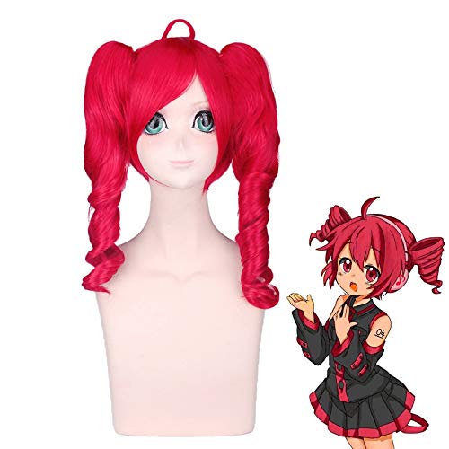 Cosplay Perücke-VOCALOID Kasane Teto Rot Zwei Pferdeschwänze Wellenförmige lockige Perücke Cosplay Kostüm Frauen Hitzebeständige synthetische Haarperücken Kasane Teto von GUANBBD