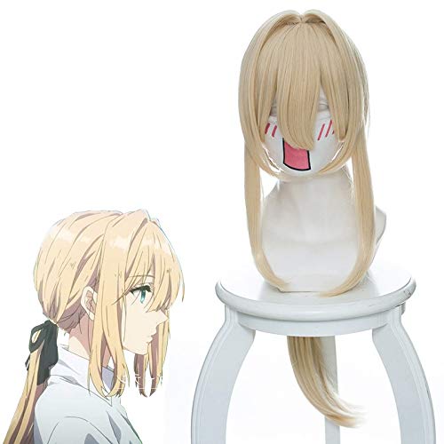 Cosplay Perücke-Violette Evergarden Cosplay Perücke für Frauen Mädchen 80cm langes glattes Haar Perücke Hochwertige hitzebeständige synthetische Haare blond von GUANBBD