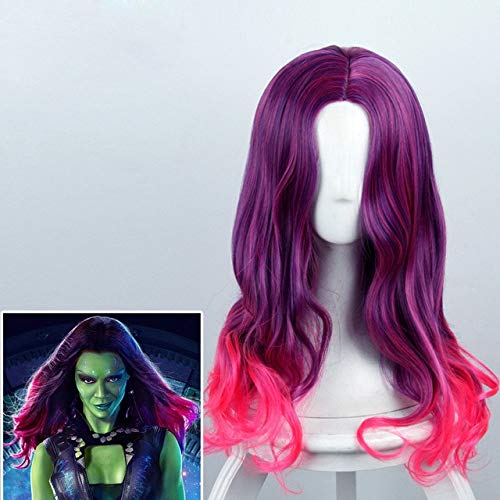 Cosplay Perücke-Wächter der Galaxie Gamora Cosplay Perücke 60cm lang lockiges gewelltes Kunsthaar für Frauen Film Anime Cos Perücke Lila Farbverlauf Rot Gamora von GUANBBD