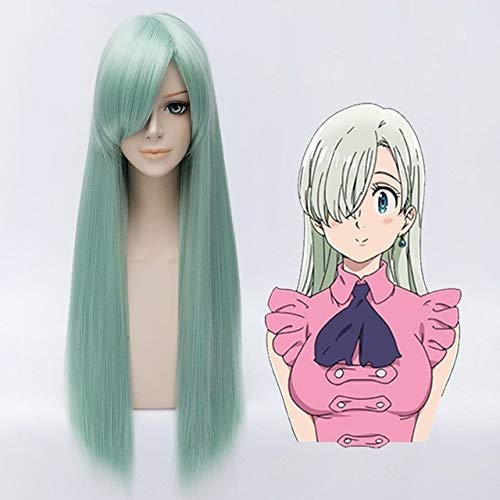 GUANBBD 80cm / 31"Die sieben Todsünden Elizabeth Liones Cosplay Perücke Frauen Prinzessin Elizabeth hellgrüne Haar Perücke Kostüme mit Haarnetz One Size hellgrün von GUANBBD