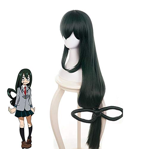 GUANBBD Boku kein Held Academia Tsuyu Asui Dunkelgrün Lange Perücke Cosplay Kostüm Mein Held Academia Kunsthaar Frauen Party Perücken von GUANBBD