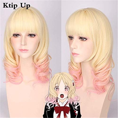 GUANBBD Cosplay Perücke-Anime Diabolik Liebhaber Komori Yui Cosplay Perücke Pink Blonde Ombre Mix Lockige synthetische Haar Perücken für Frauen Party Kostüm Perücke von GUANBBD