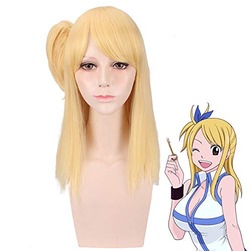 GUANBBD Cosplay Perücke-Anime Fairy Tail Lucy Heartfilia Gold Gerade Perücke Cosplay Kostüm Frauen Hitzebeständige synthetische Haar Perücken Fairy Tail von GUANBBD